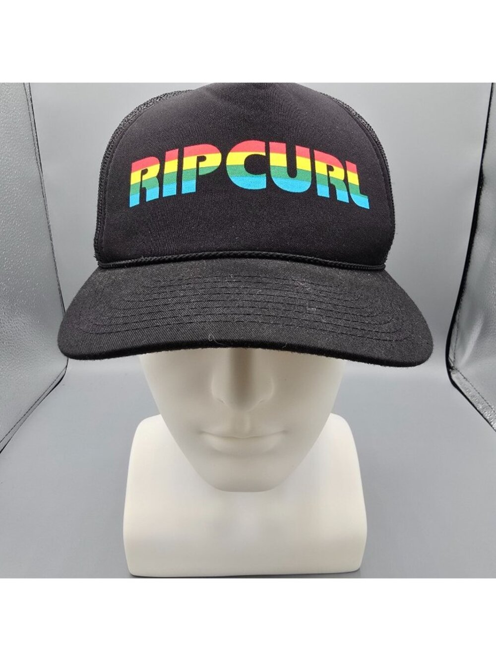 Rip Curl Rainbow Logo Black Snapback 100% Mesh Adjustable Cap Trucker Hat